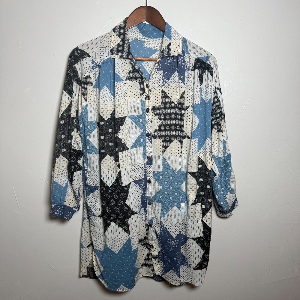 Intimately Free People Patchwork Tunic Top Blouse… - image 1